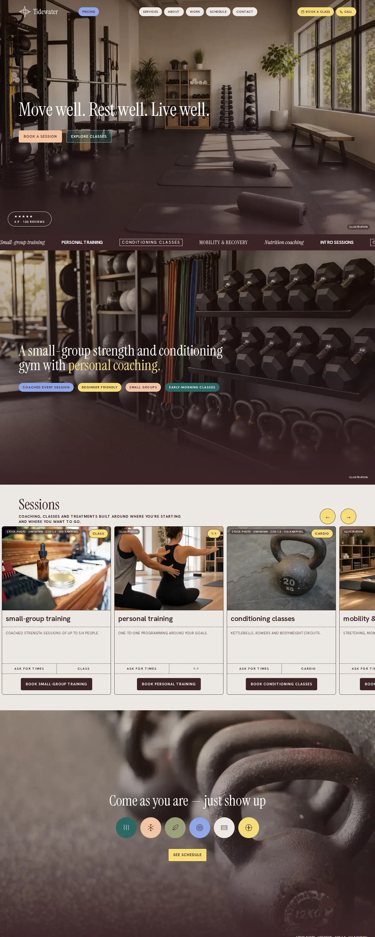 A fitness studio website built with MDML, for a sample business