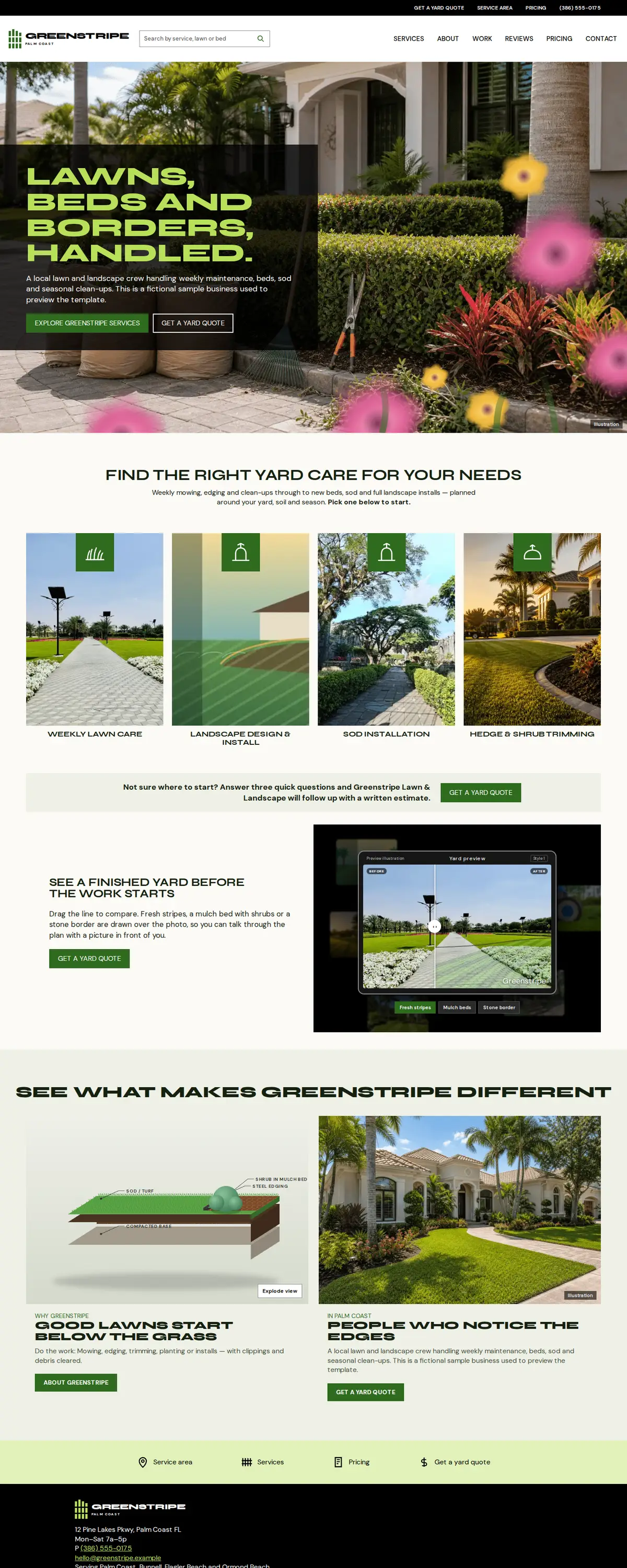 A landscaping website built with MDML, for a sample business