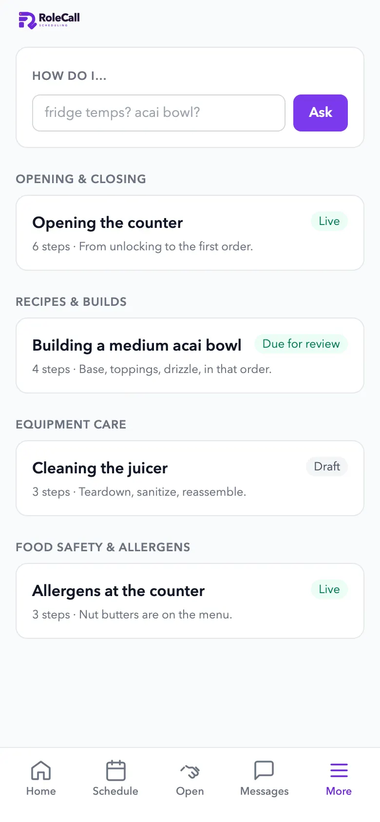 The training manual on iPhone with an Ask box for how-to questions